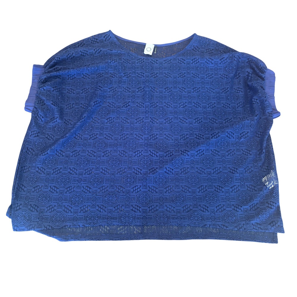 Akemi + Kin Anthropologie Blue Lace Knit Boxy Top XS/S Geometric Crochet Blouse